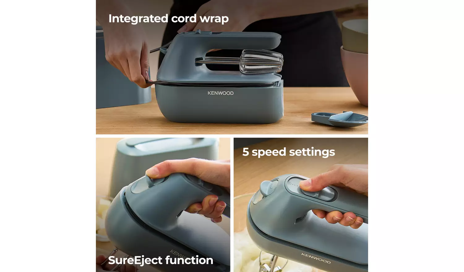 Kenwood QuickMix Go grey electric hand mixer with five speed settings