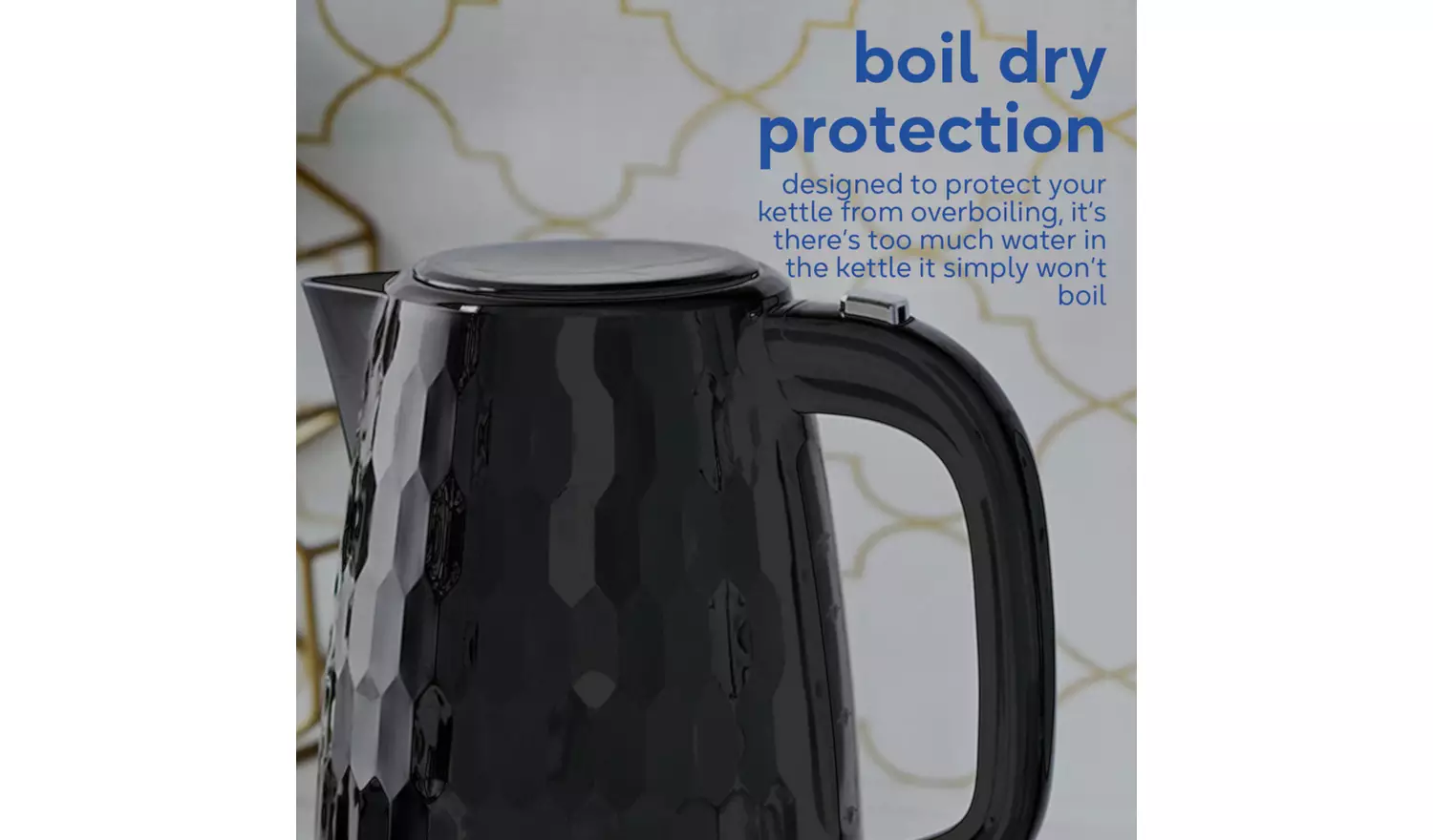Russell Hobbs Honeycomb black plastic kettle with boil dry protection feature