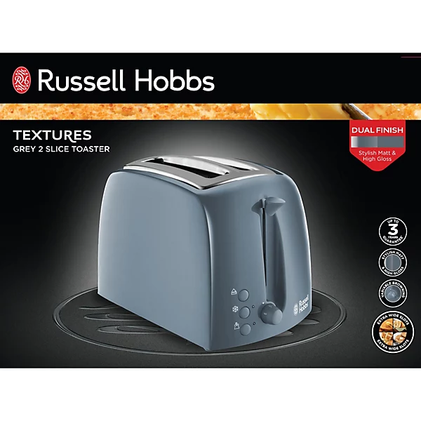 Russell Hobbs Textures grey 2 slice plastic toaster with dual finish
