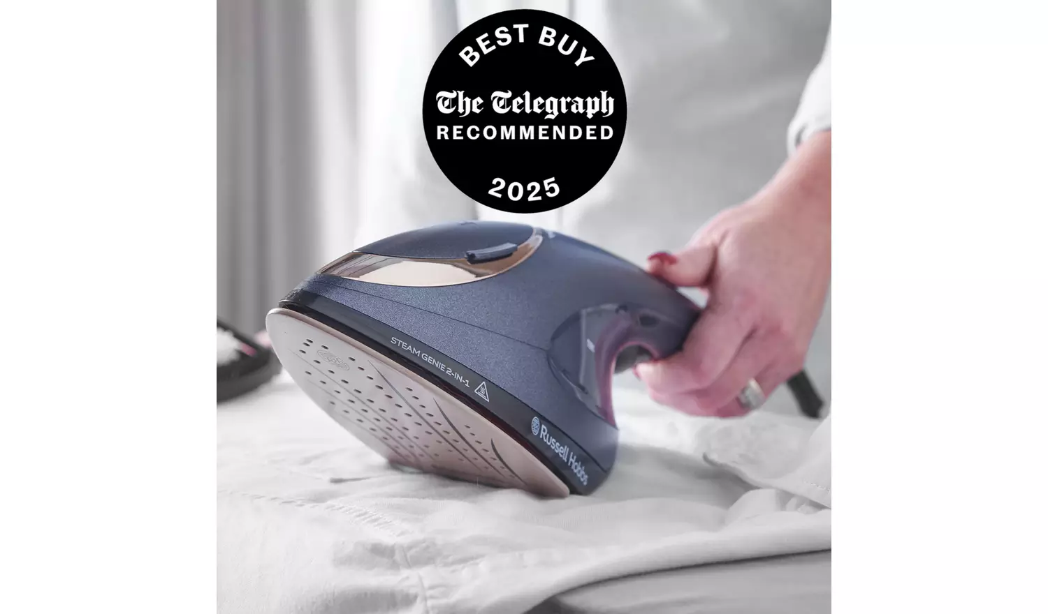 Russell Hobbs Steam Genie 2in1 handheld steamer and iron in navy blue
