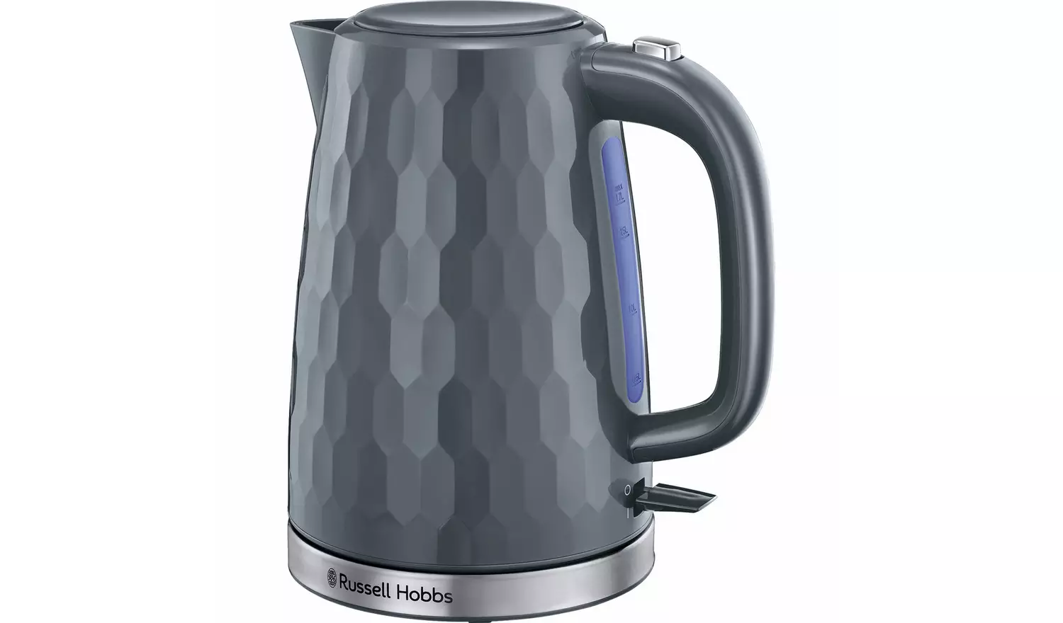Russell Hobbs Honeycomb grey plastic electric kettle with honeycomb texture pattern