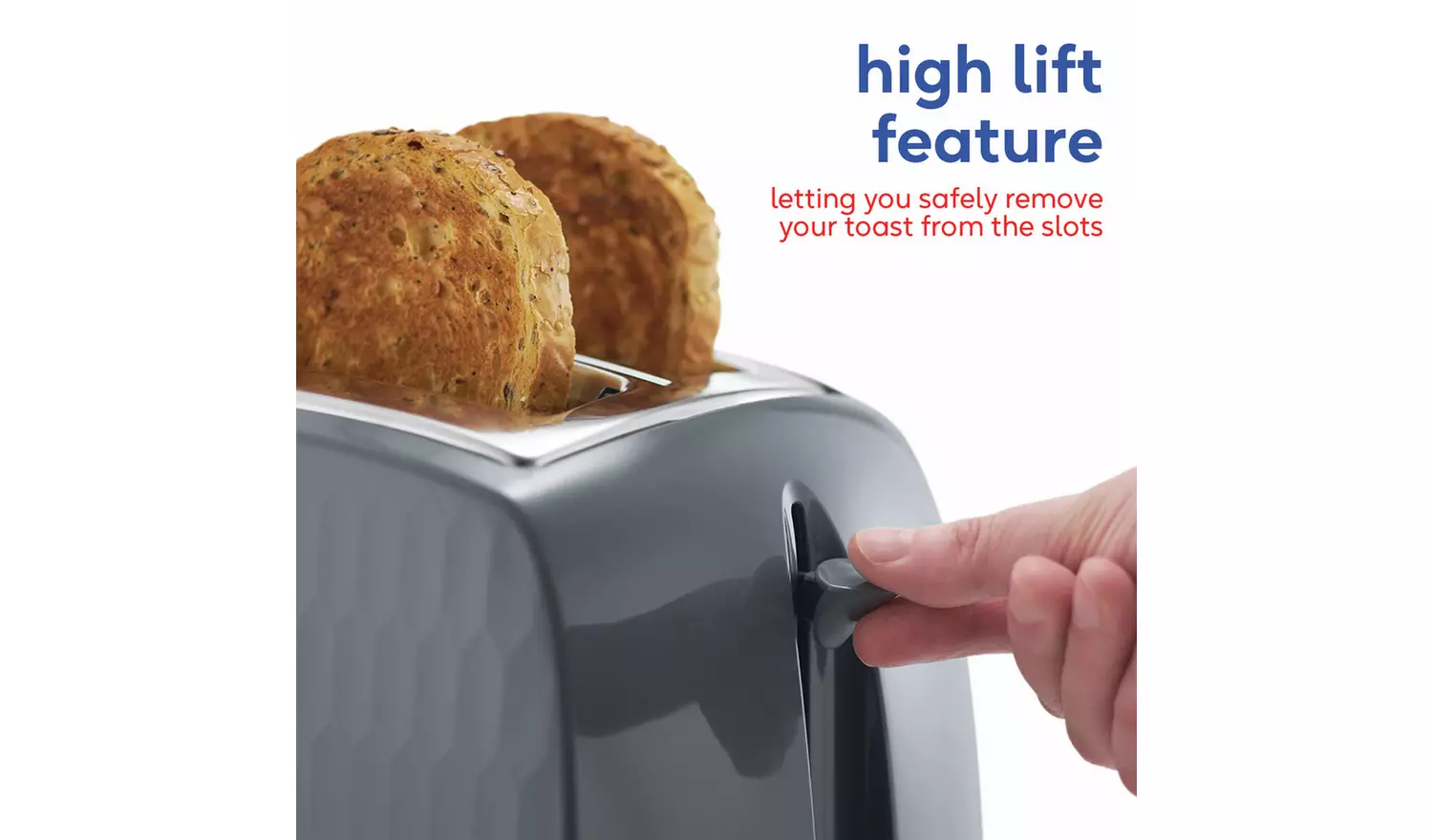 Russell Hobbs Honeycomb grey two slice toaster with high lift feature