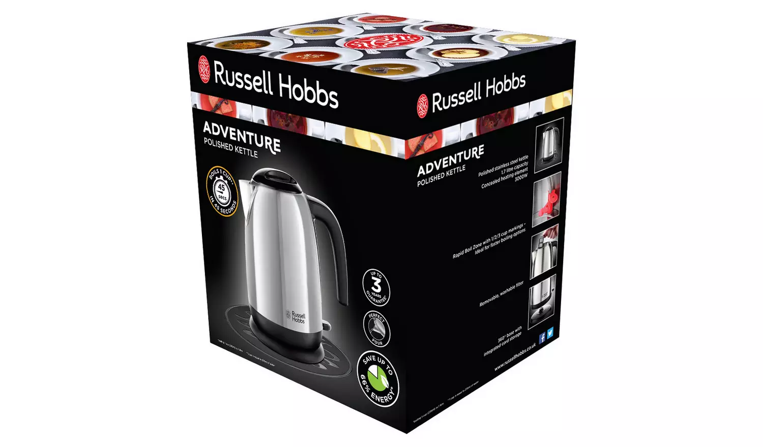 Russell Hobbs Adventure polished stainless steel electric kettle 1.7 litre