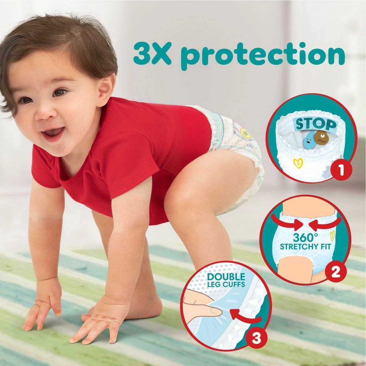 Pampers Size 7 Baby Dry Jumbo+ nappy pants 50 pack with stretch fit