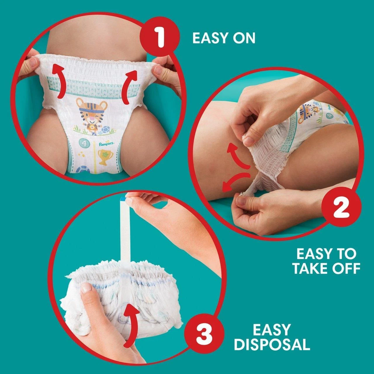 Pampers Size 7 Baby Dry Jumbo+ nappy pants, 50 pack with tiger design