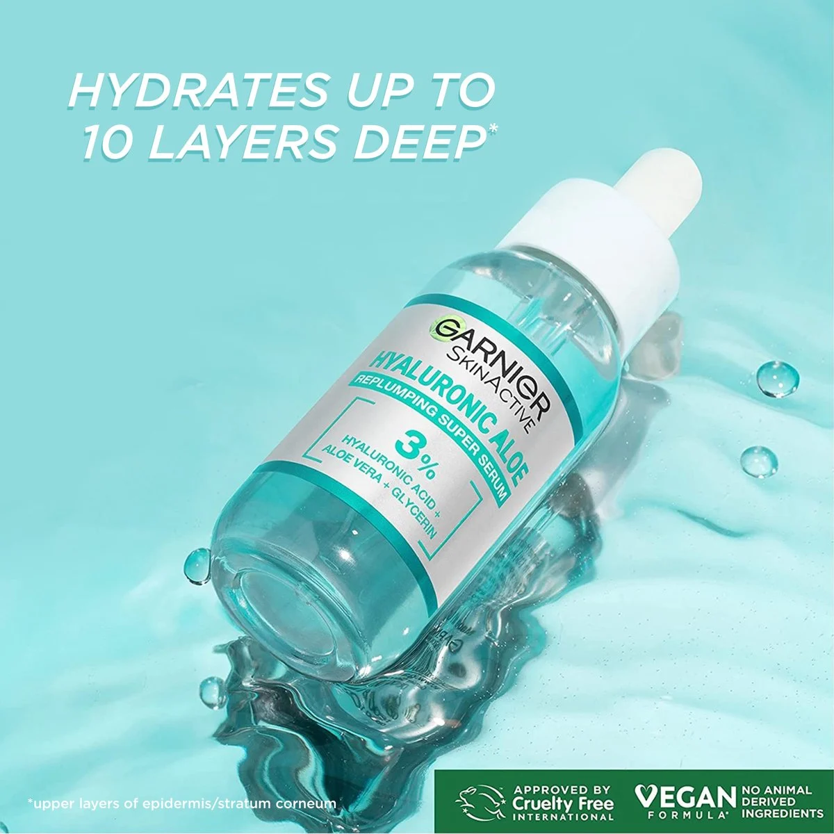 Garnier Skin Active Hyaluronic Acid Repluming Super Serum 30ml clear gel bottle with white dropper