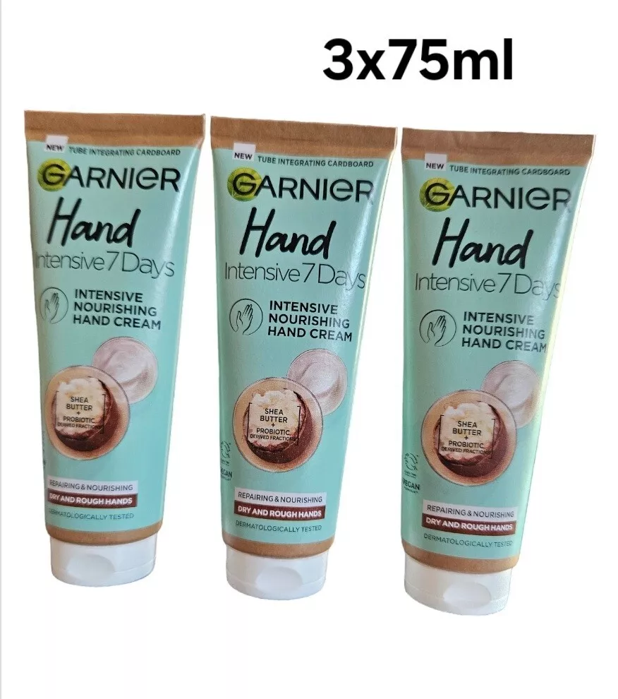 Garnier Hand Intensive 7 Days Shea Butter Probiotic Hand Cream 75ml pack of three