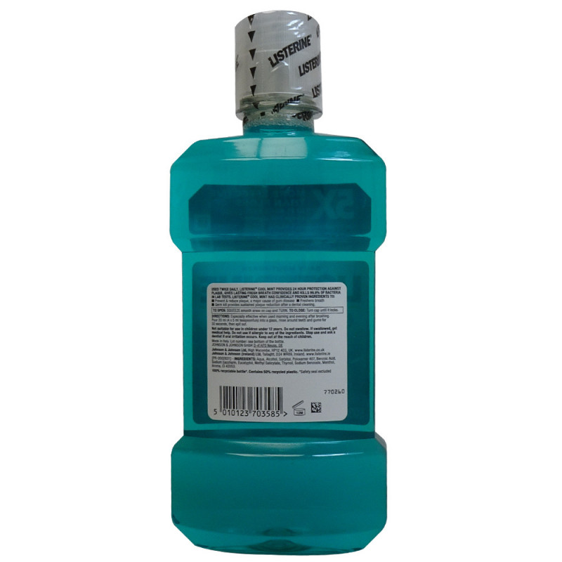 Listerine Cool Mint turquoise mouthwash 500 ml bottle with cap