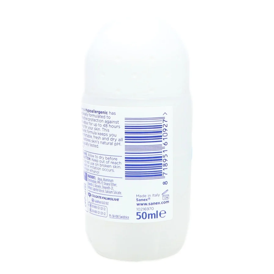 Sanex Dermo Hypoallergenic roll on deodorant 50ml white bottle