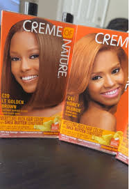 Creme Of Nature Golden Brown hair dye box with before and after results