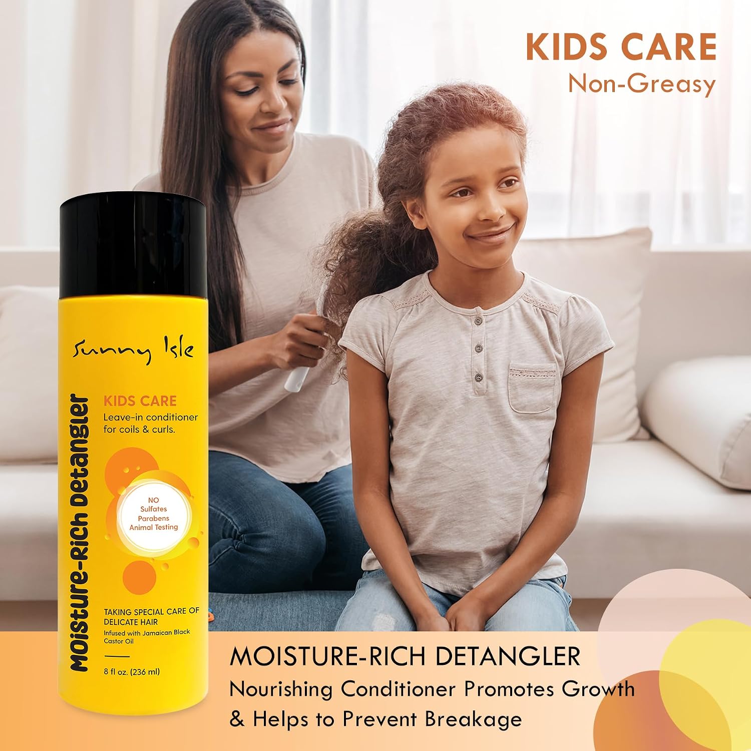 Sunny Isle Kids Care Moisture-Rich Leave-In Detangler 8oz | Gentle Care Non-Greasy Conditioner for Children's Coils, Waves, Curls | Jamaican Black Castor Oil Infused — photo 4