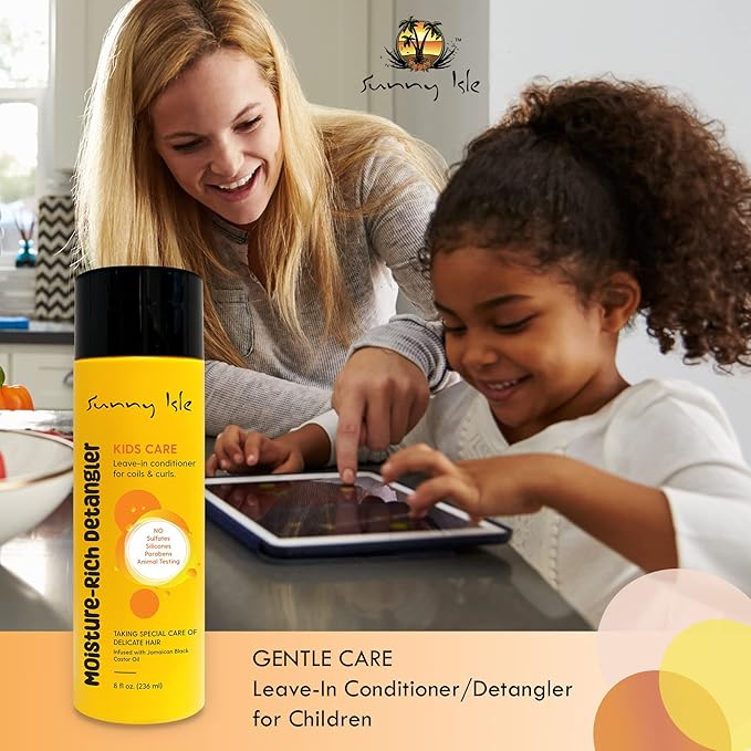 Sunny Isle Kids Care Moisture-Rich Leave-In Detangler 8oz yellow bottle