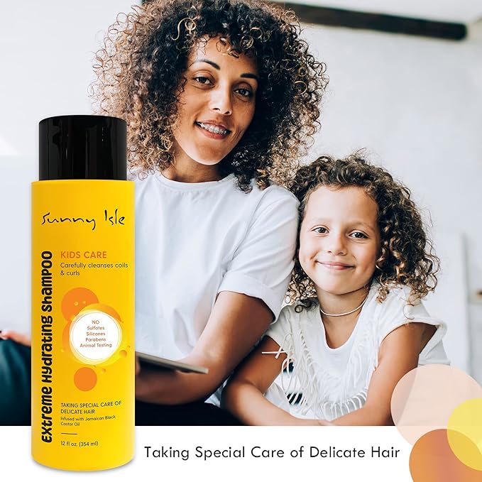 Sunny Isle Kids Care Extreme Hydrating Shampoo 354ml yellow bottle with black cap