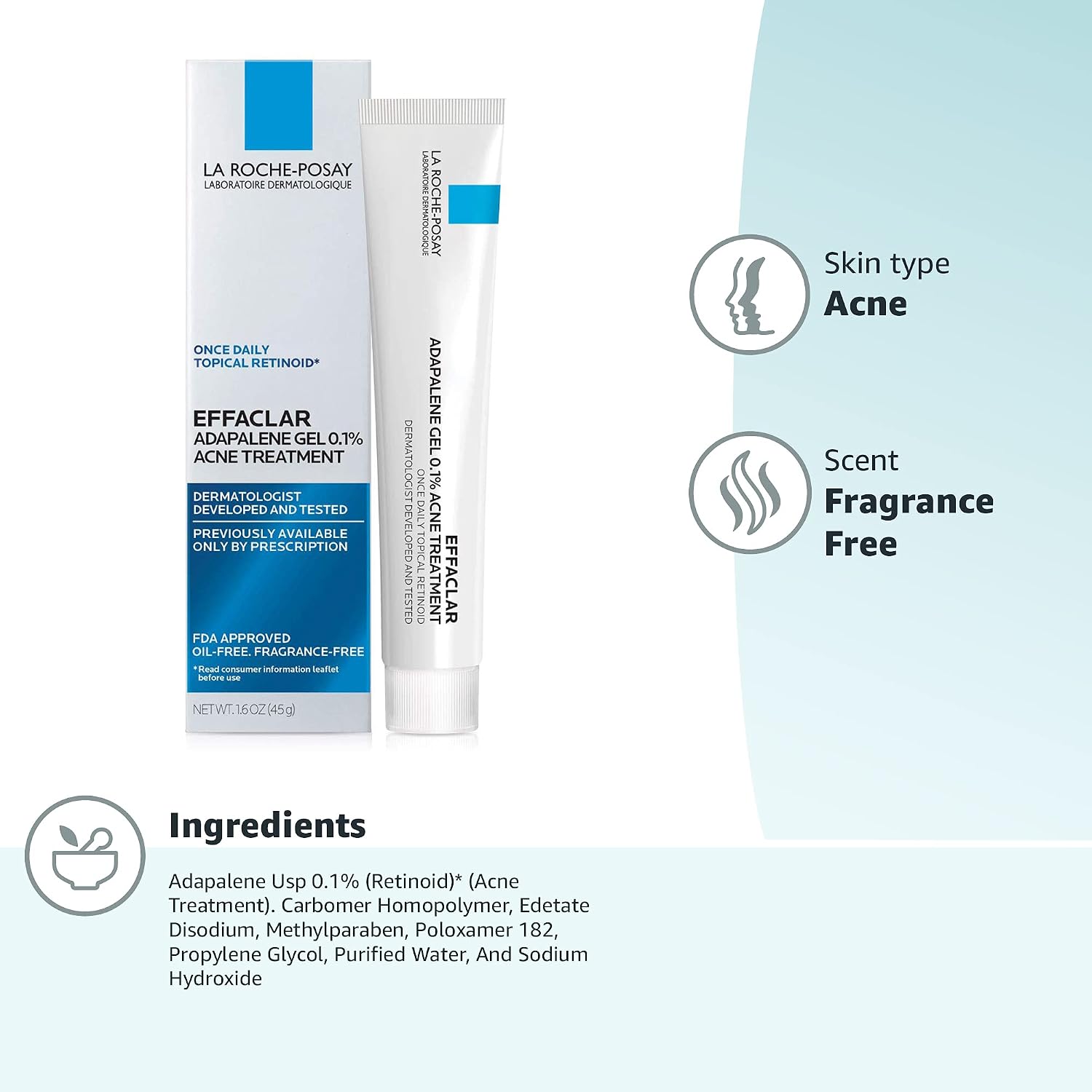 La Roche Posay Unscented Effaclar Adapalene Topical Retinoid Oil Free Acne Treatment - 1.6oz — photo 6