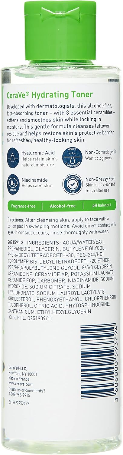 CeraVe Hydrating Toner for Face Non-Alcoholic with Hyaluronic Acid, Niacinamide, and Ceramides for Sensitive Dry Skin, Fragrance-Free Non Comedogenic, Full... — photo 2