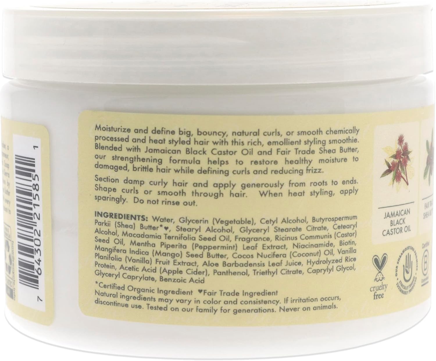 Shea Moisture Jamaican Black Castor Oil Strengthen And Restore Smoothie Cream For Unisex, 354 gm — photo 2