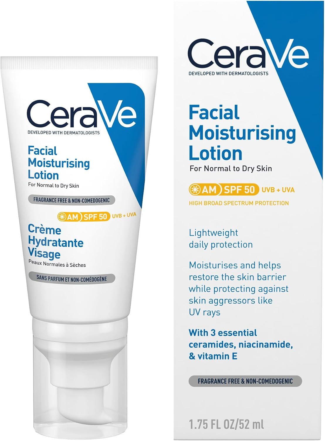 CeraVe AM Facial Moisturising Lotion SPF 50 (52 ml size). — photo 2