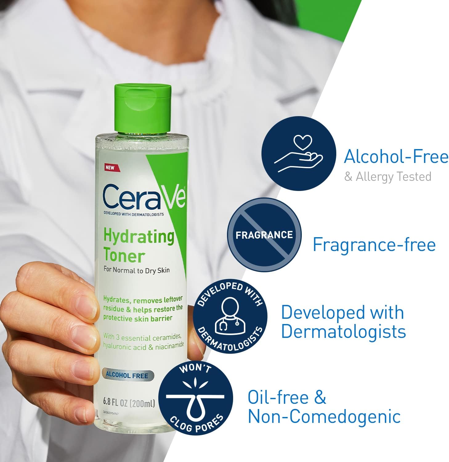CeraVe Hydrating Toner for Face Non-Alcoholic with Hyaluronic Acid, Niacinamide, and Ceramides for Sensitive Dry Skin, Fragrance-Free Non Comedogenic, Full... — photo 4