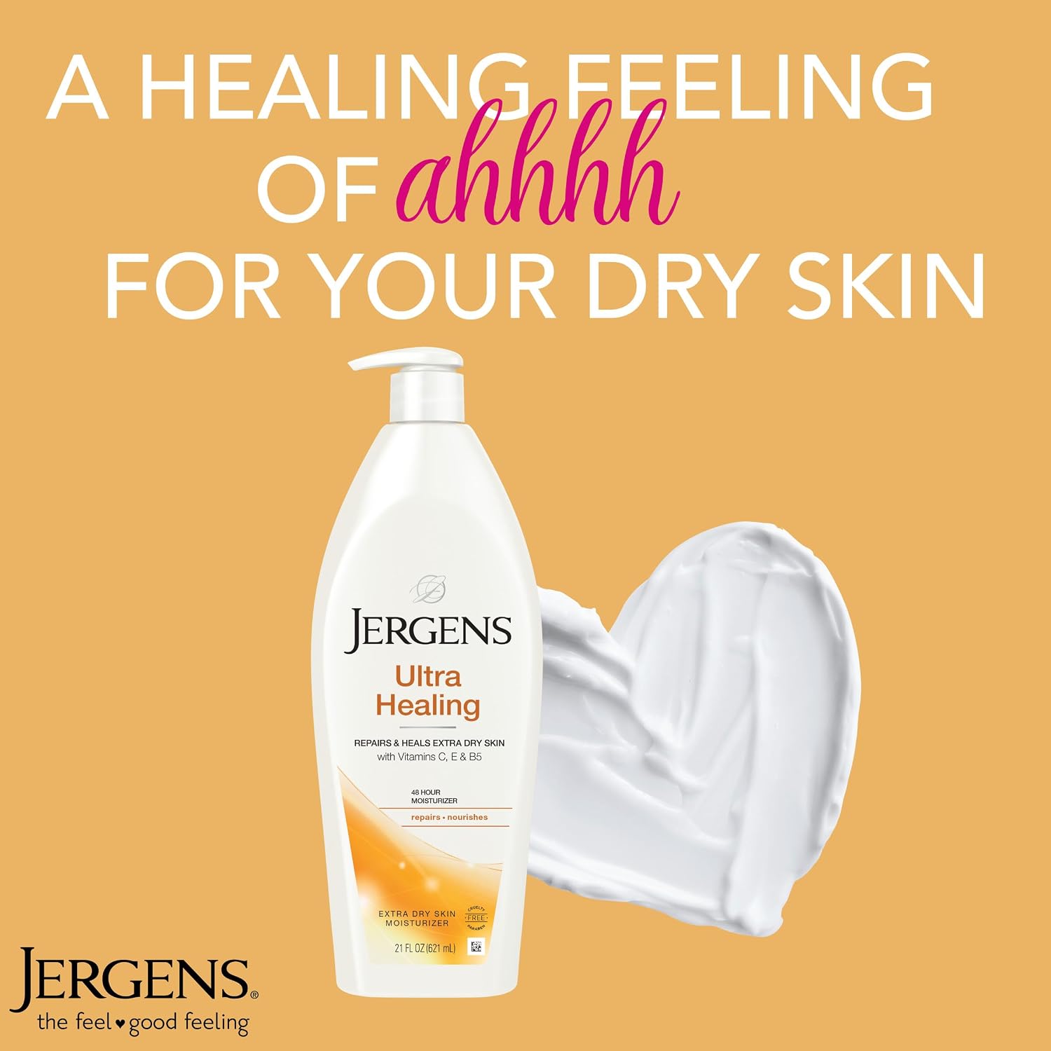 Jergens Ultra Healing Dry Skin Moisturizer, White 21 Fl Oz | Intense Moisture for Extra Dry, Cracked Skin, Vitamins C+E+B5, Fast-Absorbing, Dermatologist Tested — photo 4