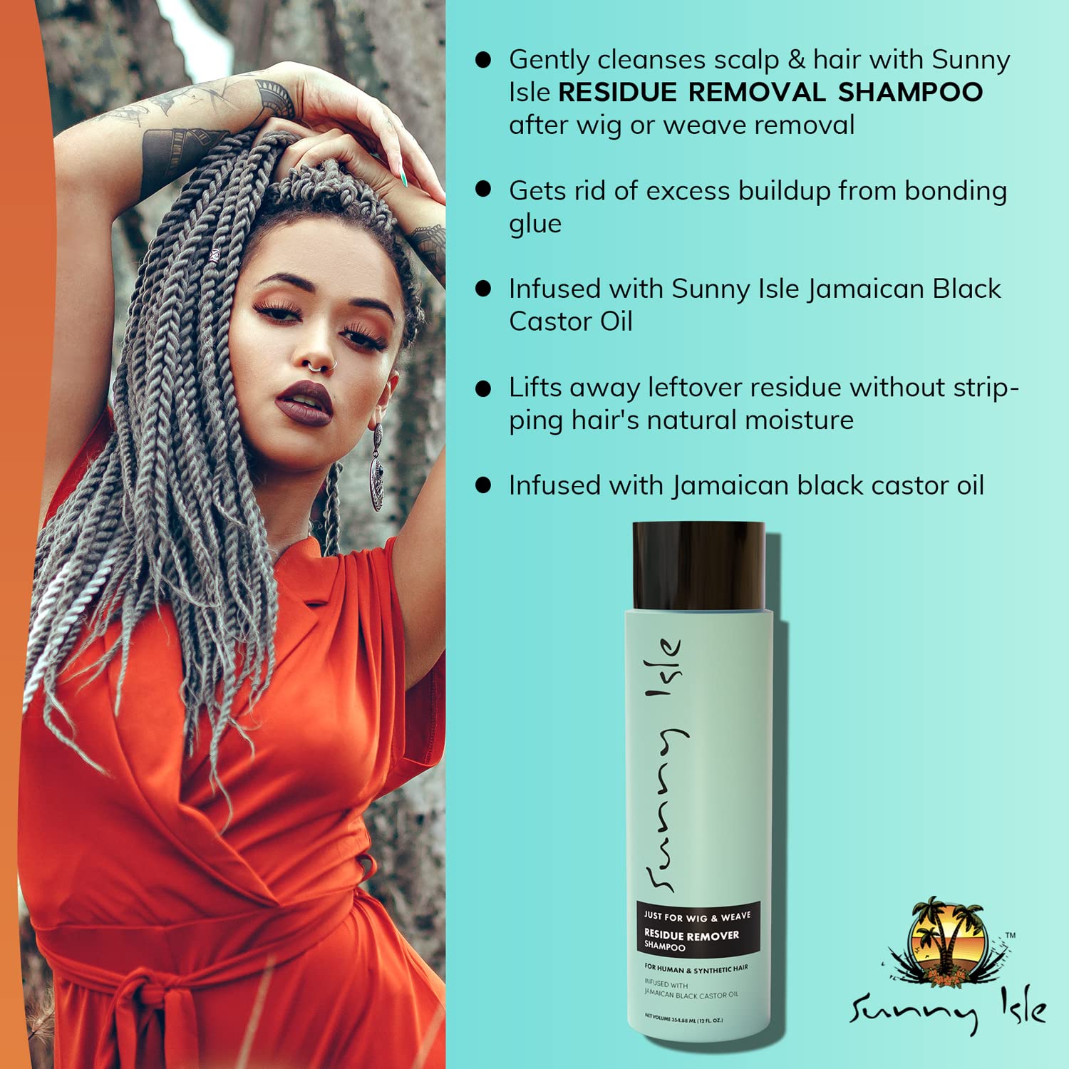 Sunny Isle Just For Wig, Weave, Braid & Extensions Residue Remover Shampoo (8oz / 240ml — photo 8