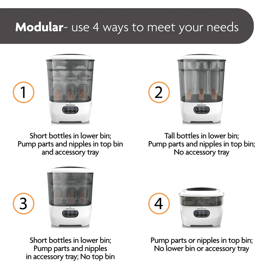 Baby Brezza Sterilizer Dryer Advanced white modular bottle steriliser with four configurations