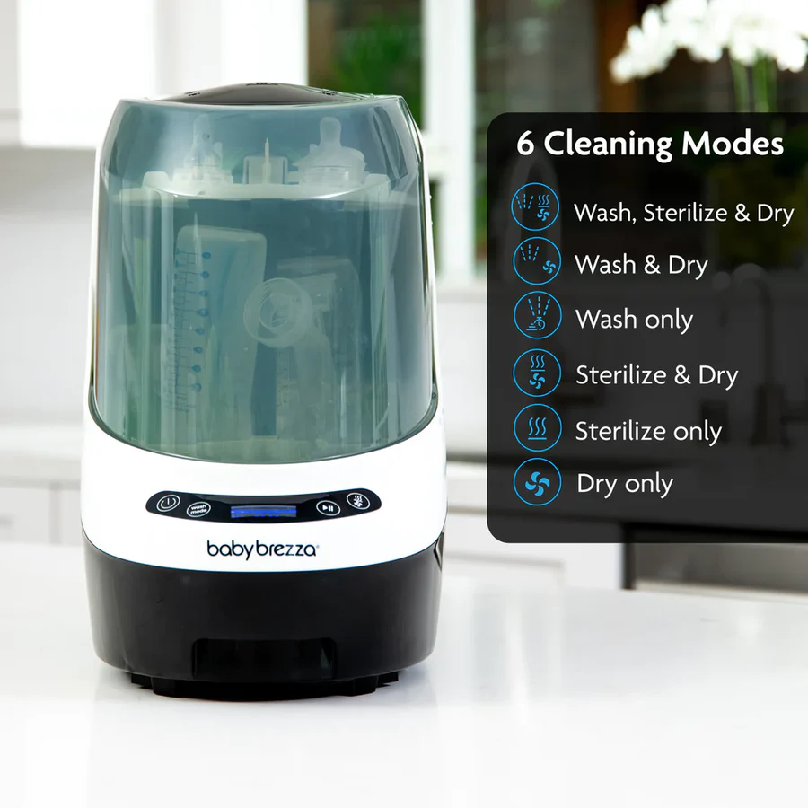 Baby Brezza bottle washer Pro with six cleaning modes white and black