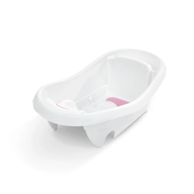 Summer Ingenuity Comfy Clean Deluxe white newborn to toddler bather with pink insert