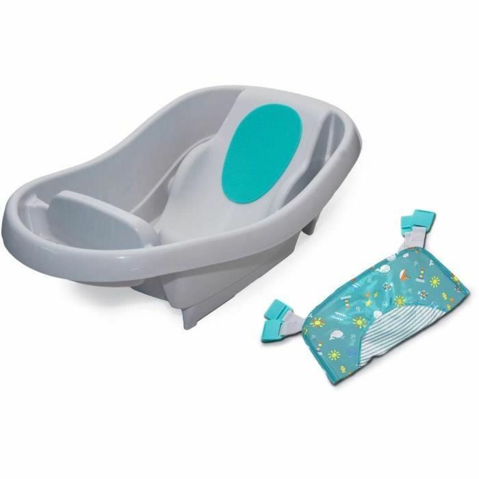 Ingenuity Summer Infant Comfy Clean Deluxe baby bath tub, grey and turquoise, newborn to toddler