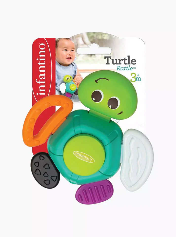 Infantino Turtle Rattle multicolour baby rattling toy with textured segments