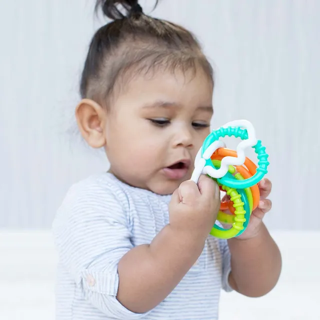Infantino textured ring links rattle toy with colorful segments for babies