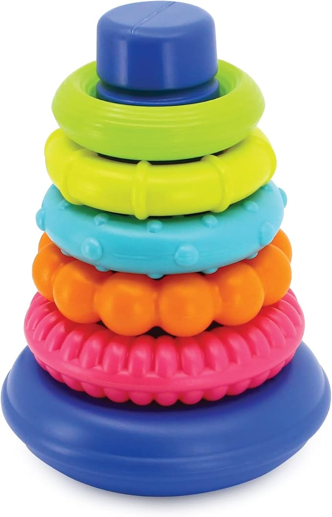 Infantino Rock n Stack Ring stacking toy with multicoloured rings and blue top