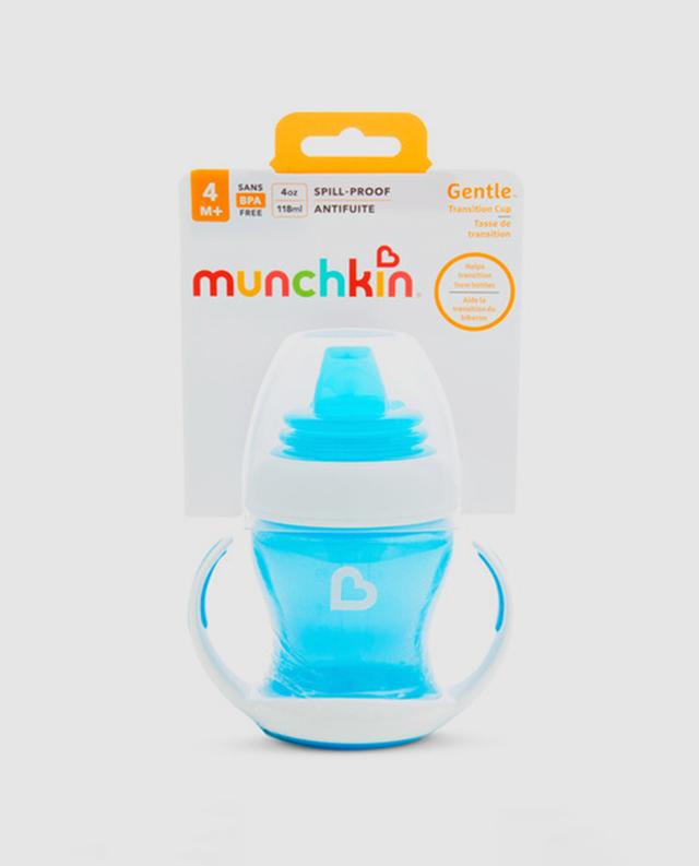 Munchkin Gentle First Cup 4M blue spill-proof training cup with handles