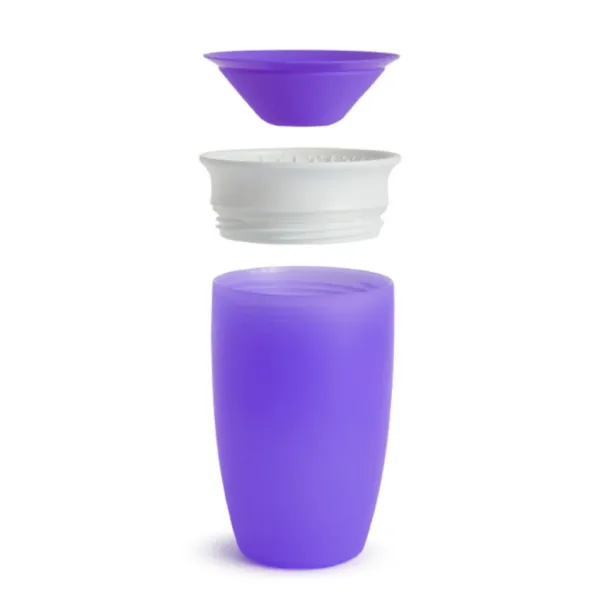 Munchkin Miracle 360 Degree purple trainer cup 296ml with lid components