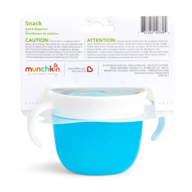 Munchkin silicone snack pot with lid in blue, with handles