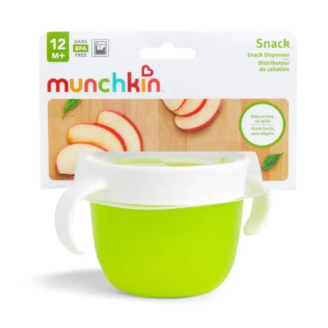Munchkin silicone snack pot with lid in green, BPA free, 12 months plus
