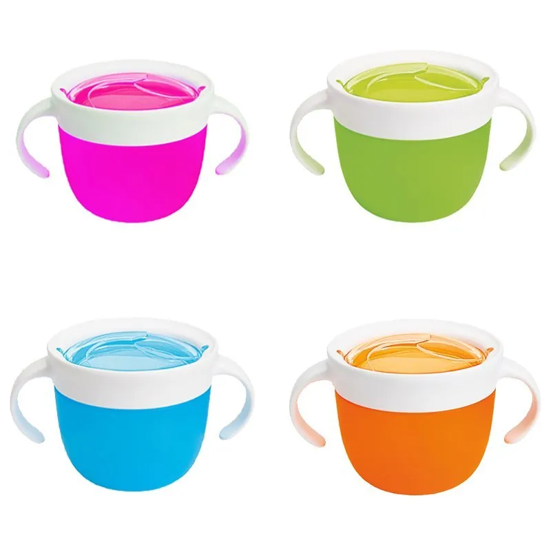 Munchkin silicone snack pot with lid in pink, green, blue and orange colours