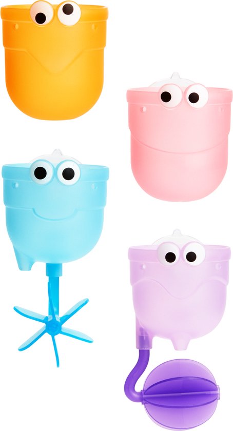 Munchkin Falls bath toy set with four coloured cups, pouring cup and suction cups