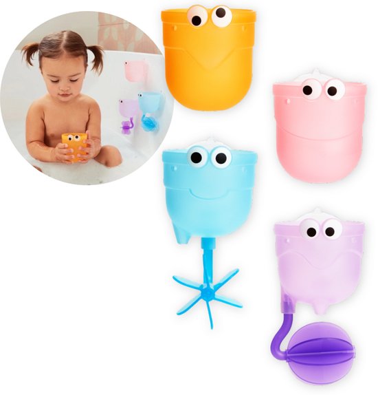 Munchkin Falls bath toy set with suction cups and pouring cup, multi-coloured