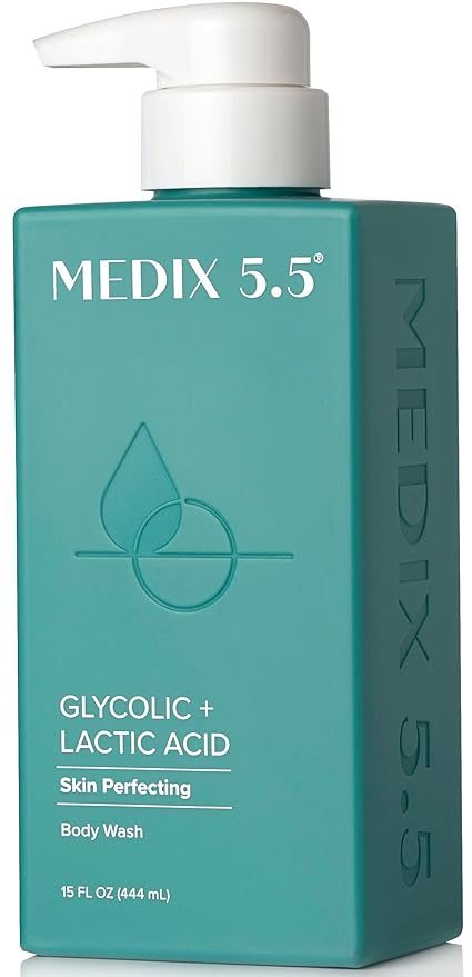 Medix 5.5 Glycolic Lactic Acid Skin Perfecting Body Wash 444ml teal pump bottle