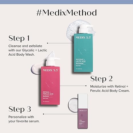 Medix 5.5 Retino + Ferulic Acid Age Rewind Body Cream 444ml turquoise bottle