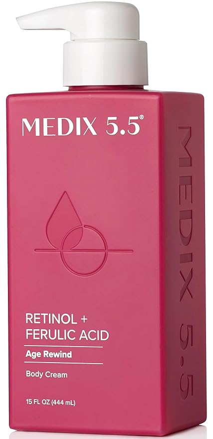 MEDIX 5.5 Retinol Ferulic Acid Age Rewind Body Cream 444ml pink pump bottle