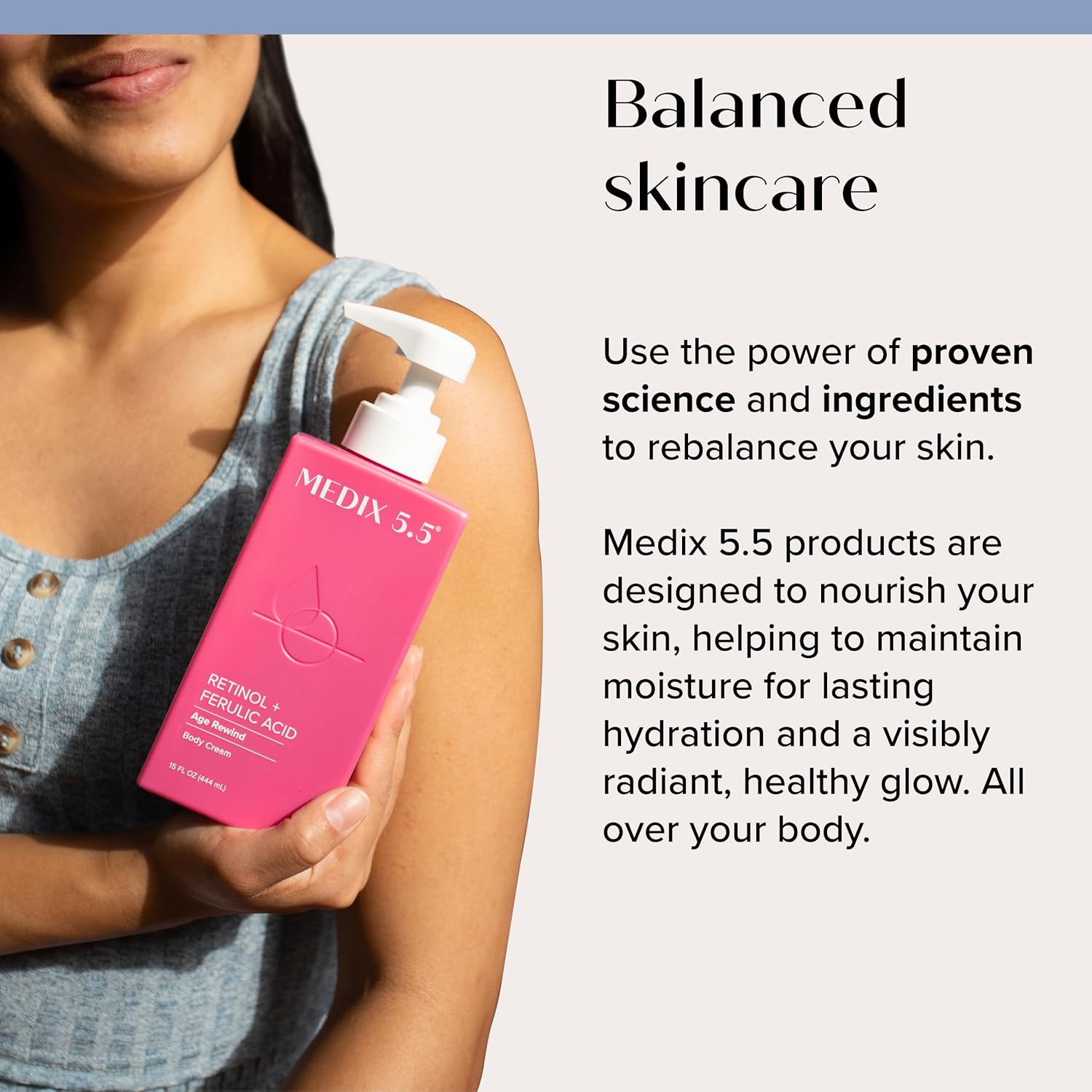 Medix 5.5 pink retinol and ferulic acid body cream 444ml pump bottle