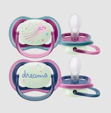 Philips Avent Air Night Soother Girl 6-18m two pack purple pink blue
