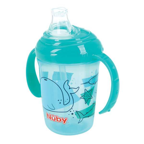 Nuby Grip N Sip turquoise baby cup 240ml with whale and star decoration