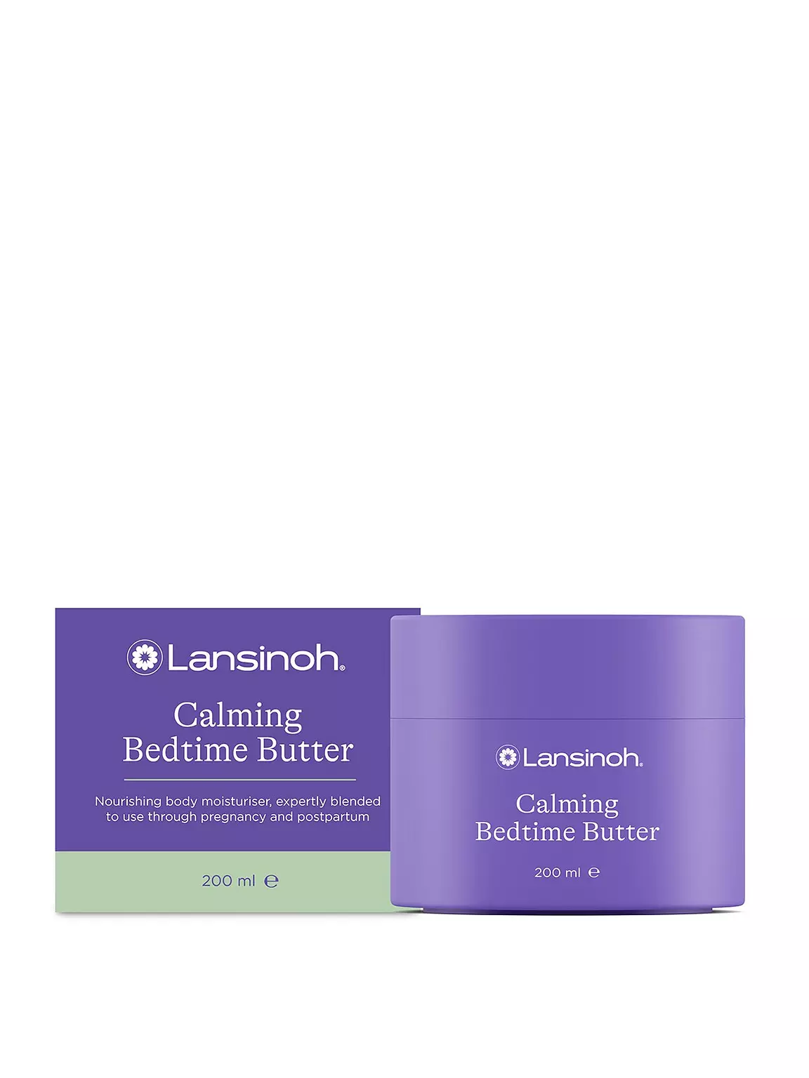 Lansinoh Calming Bedtime Butter 200ml purple jar and box