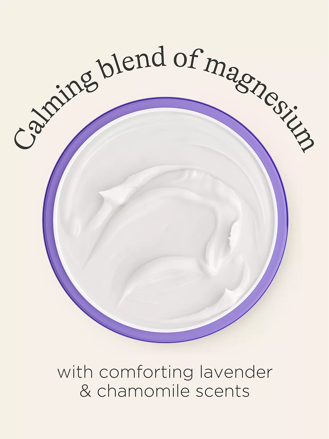 Lansinoh Calming Bedtime Butter with lavender and chamomile, white cream in purple jar