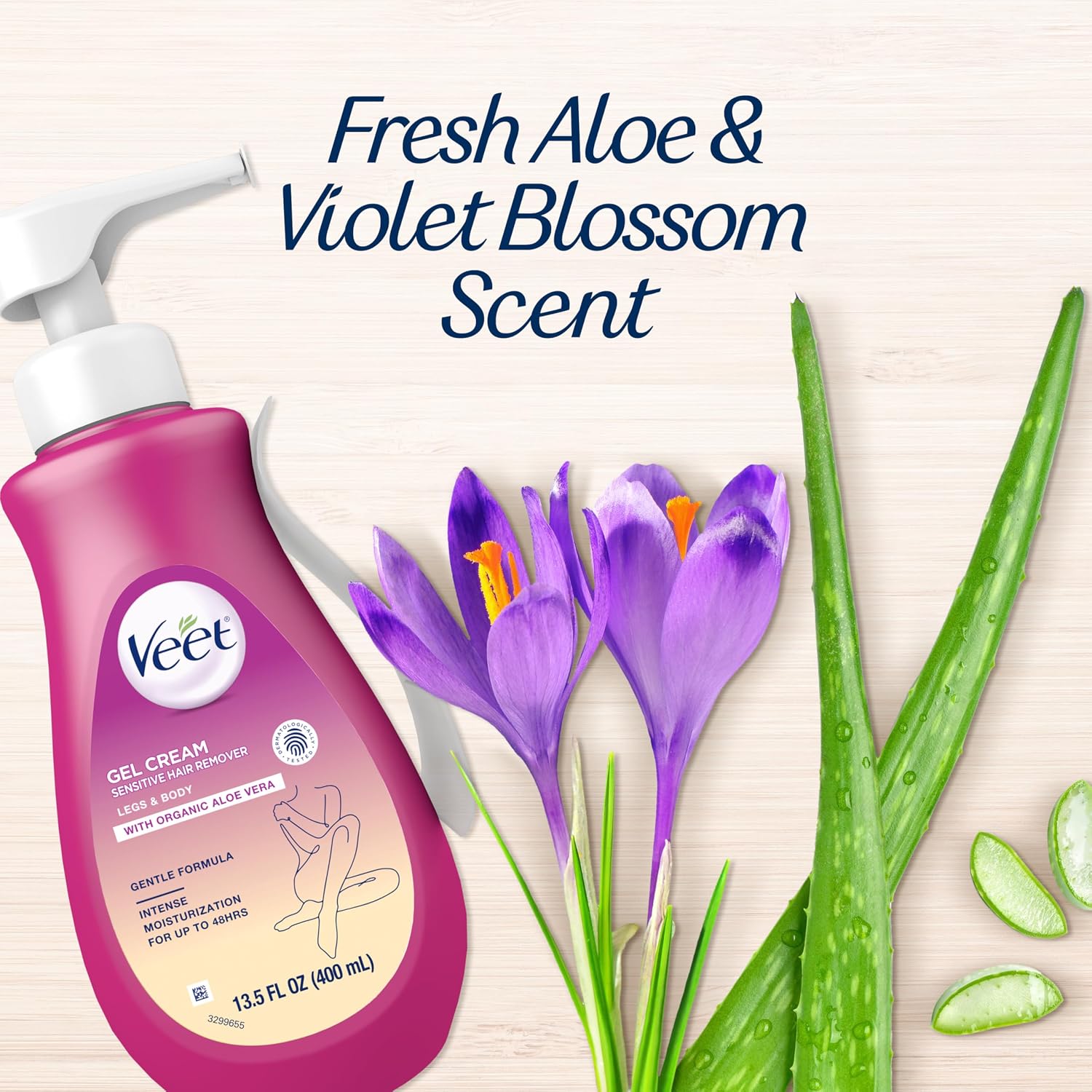 Veet Sensitive Skin Hair Removal Gel Cream (with Organic Aloe Vera & Vitamin E) 13.5 fl oz (400 ml). — photo 5