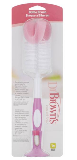 Dr. Brown's Options pink bottle and teat brush with stand