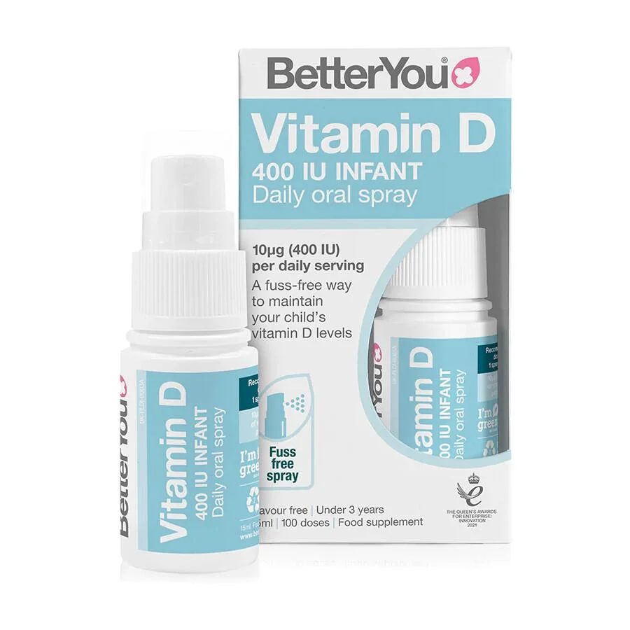 BetterYou Vitamin D 400 IU Infant Daily Oral Spray bottle with packaging