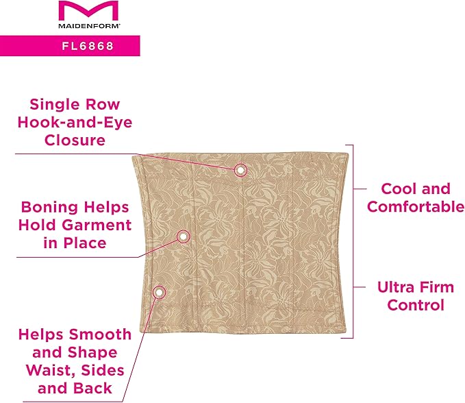 Maidenform FL6868 beige single row hook-and-eye closure corset with ultra firm control